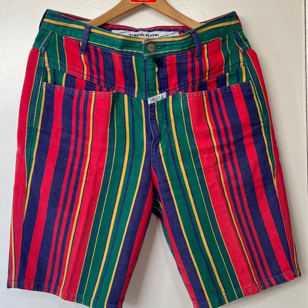 Vintage 90s Marithé + François Girbaud Striped Denim Shorts USA Made High Waist